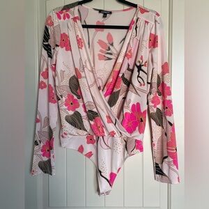 Express Floral Pink Wrap Top Bodysuit Size Medium